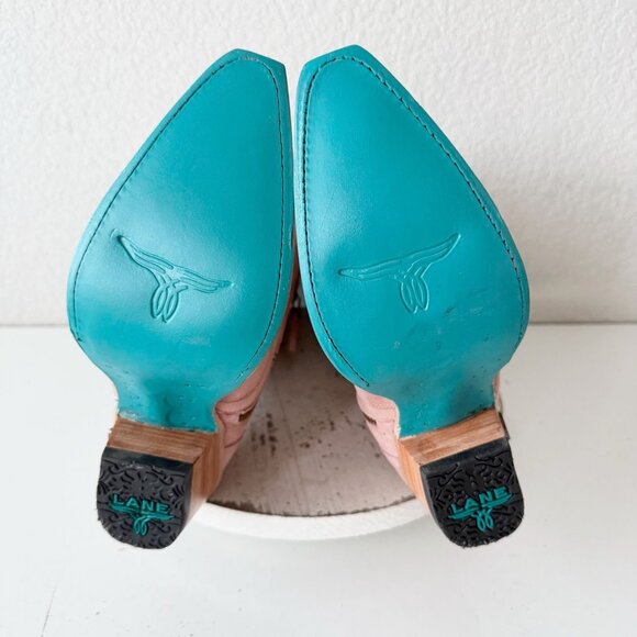 Lane Gallatin Womens Cowboy Boots 8.5 Pink Cowgirl Western Mid Calf Pointed Toe - Picture 8 of 11